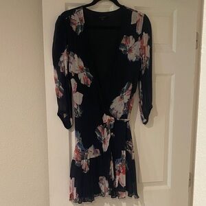 All Saints Floral Wrap Dress with 3/4 Sleeves